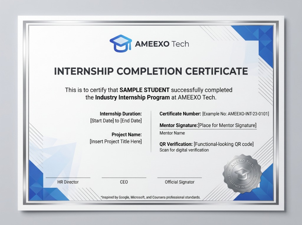 AMEEXO Guided Internship Certificate